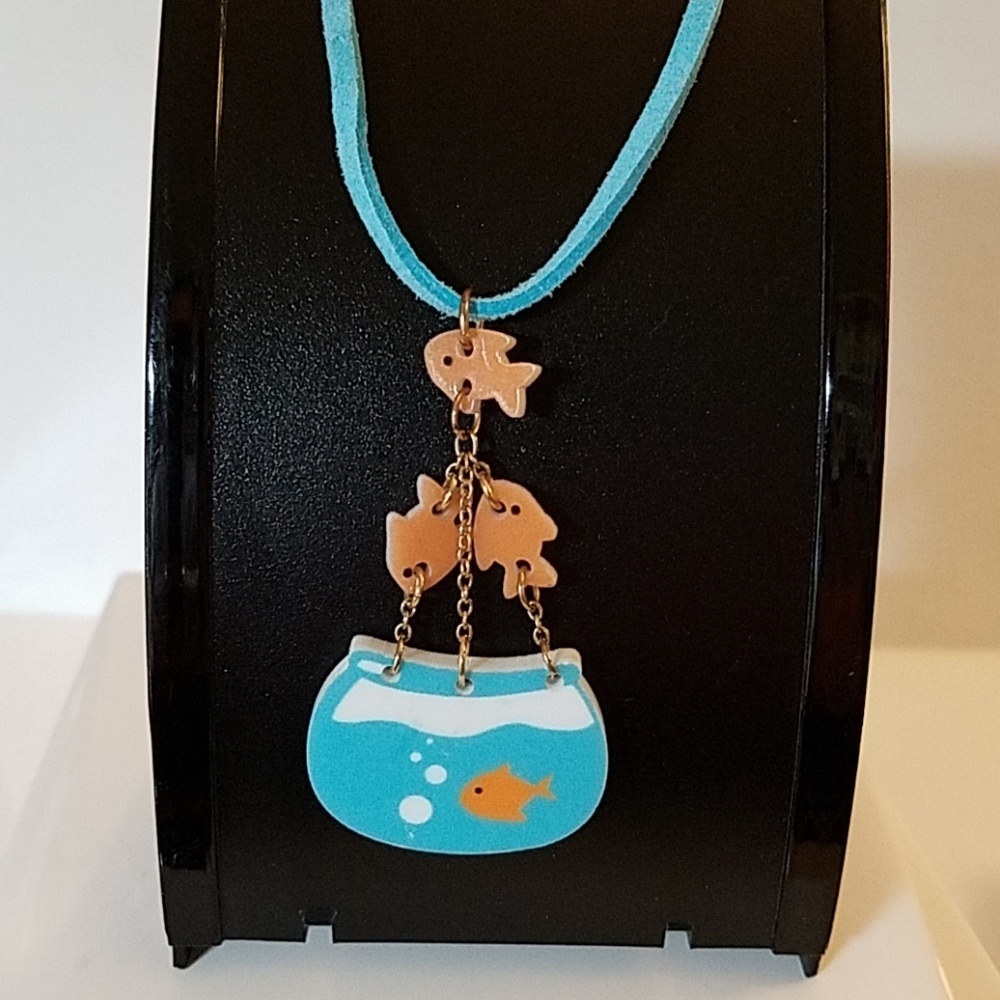 Vegan Suede Necklace 18" Blue Fish Bowl